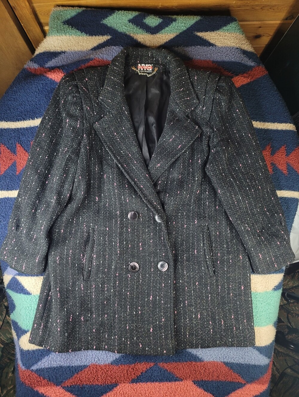 Vintage New York Girl Trench Coat Womens Size 16 Wool Blend Black Lined USA